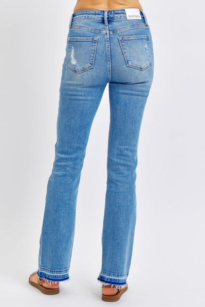 Judy Blue Full Size Mid Rise Destroyed Hem Distressed Jeans - Tigbul's Variety Fashion Shop