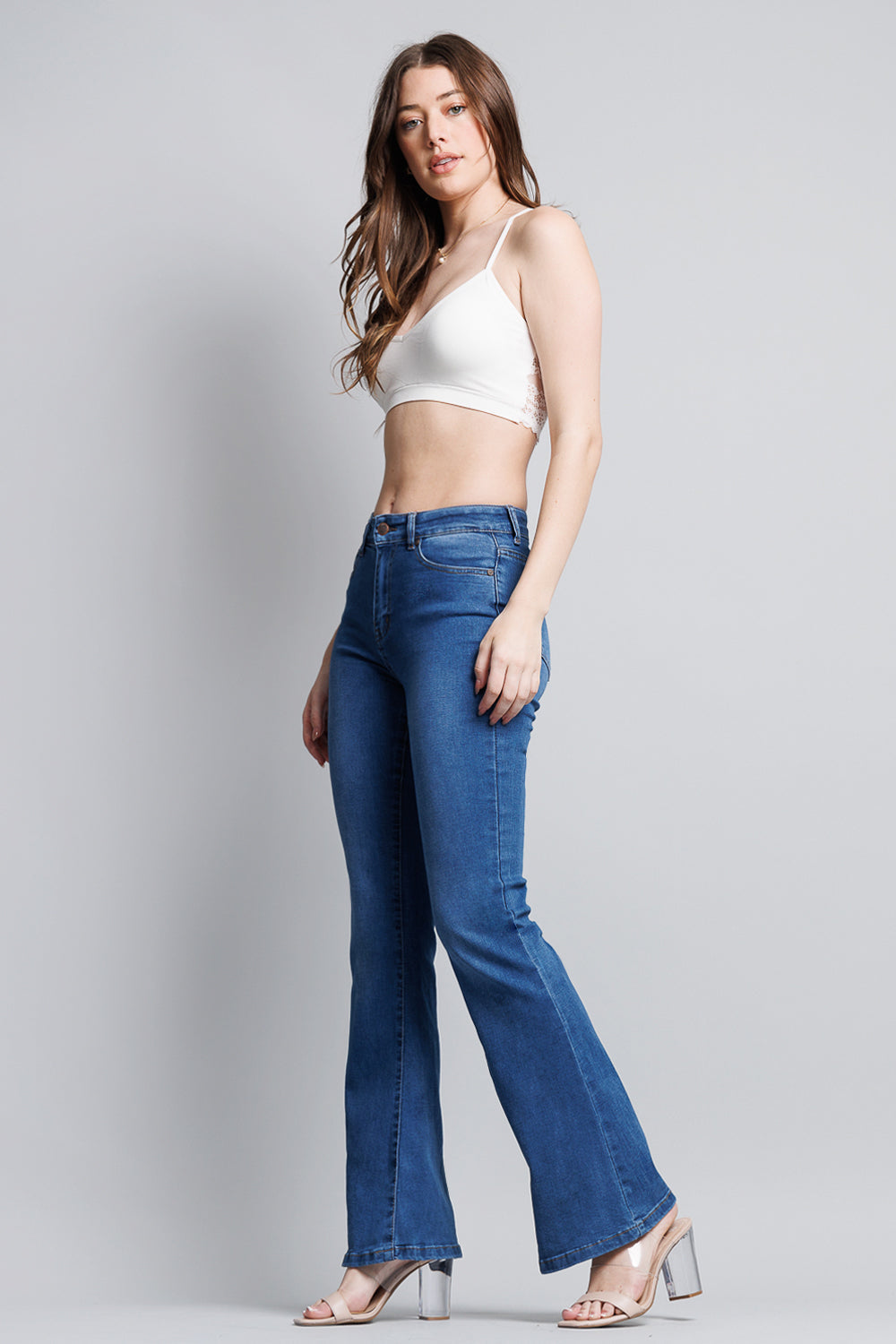 High Rise 5-Pocket Blue Stretch Flare Jeans | Tigbuls Variety Fashion