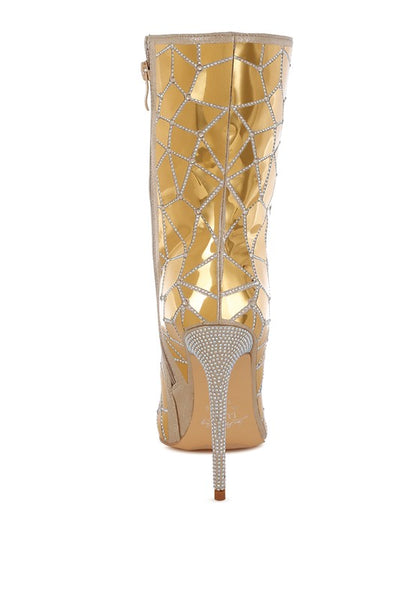 Echostage Rhinestones Embellished Metallic Boots - Tigbul's Variety Fashion Shop