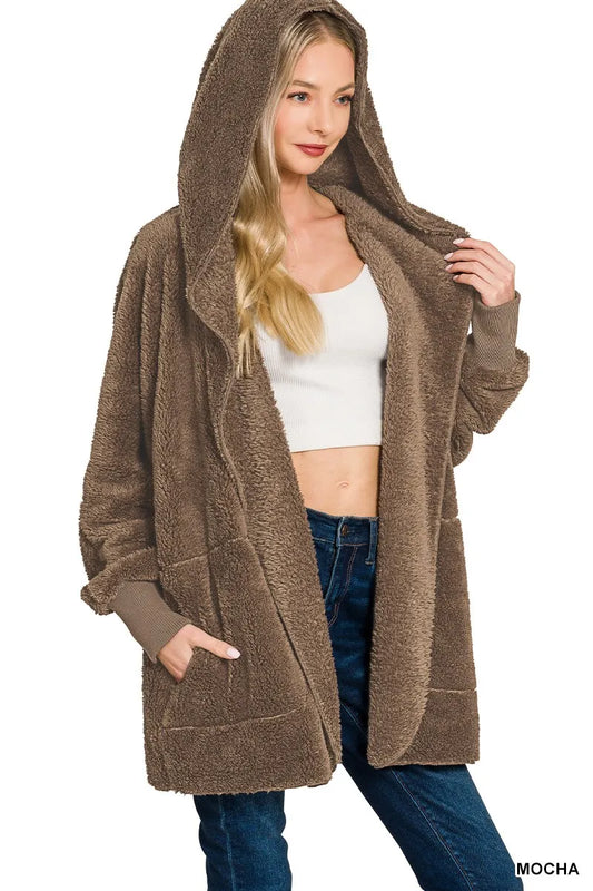 Zenana Hooded Faux Fur Jacket with Pockets - Tigbul's Variety Fashion Shop