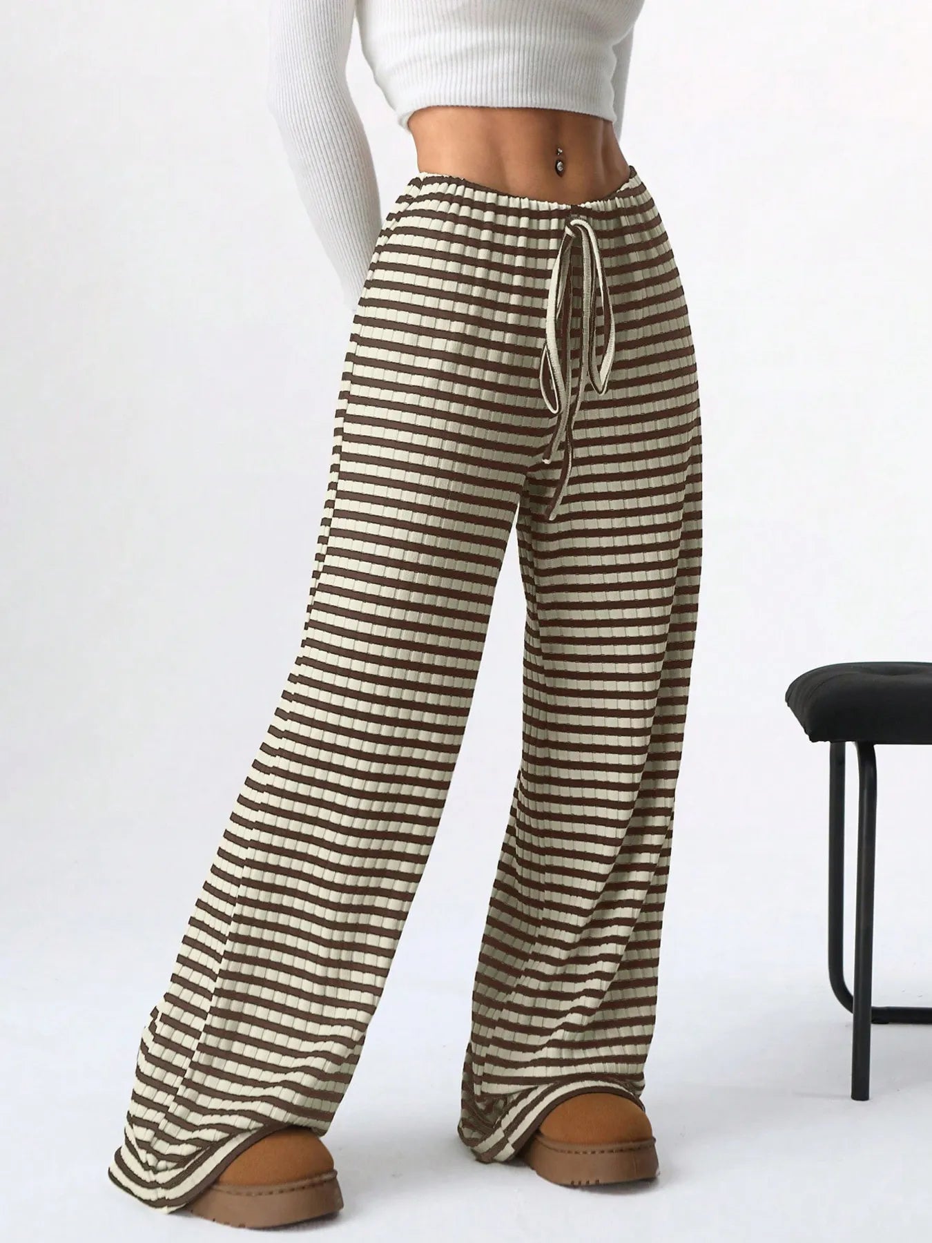 Striped Wide Leg Drawstring Pants - Tigbul's Variety Fashion Shop