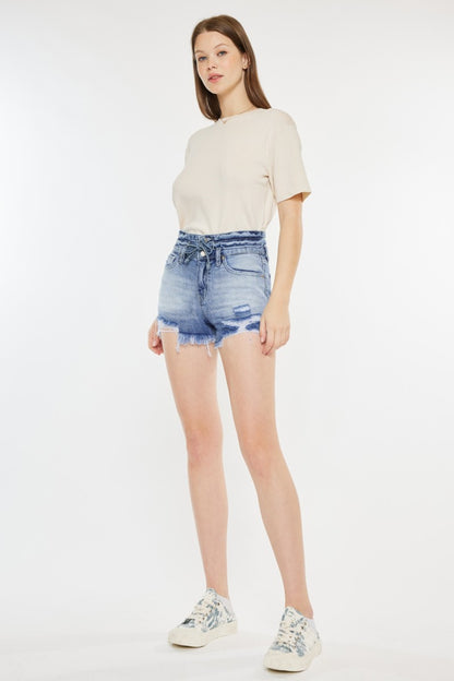 Kancan High Rise Frayed Hem Denim Shorts - Tigbuls Variety Fashion