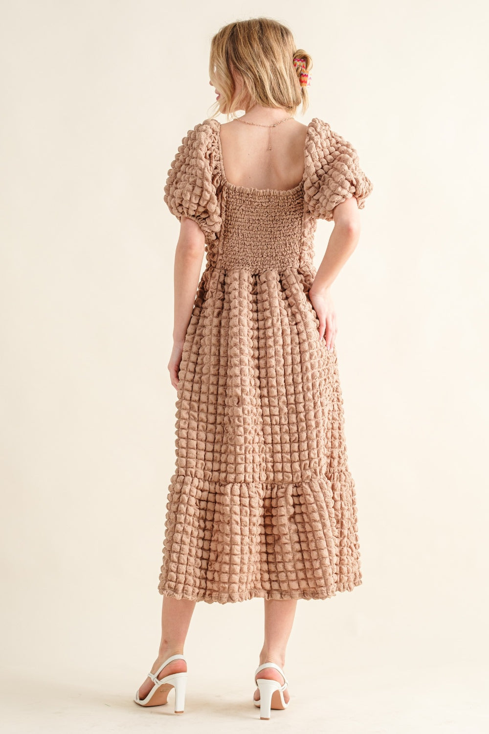 And The Why Full Size Square Neck Puff Sleeve Dress - Tigbul's Variety Fashion Shop