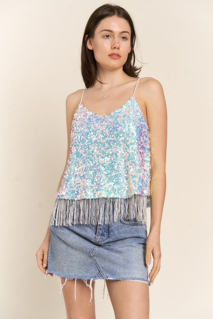 Sequin Tassel Hem Flowy Cami - Tigbul's Variety Fashion Shop