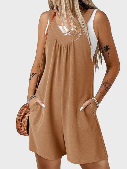V-Neck Wide Strap Romper - Tigbul's Variety Fashion Shop