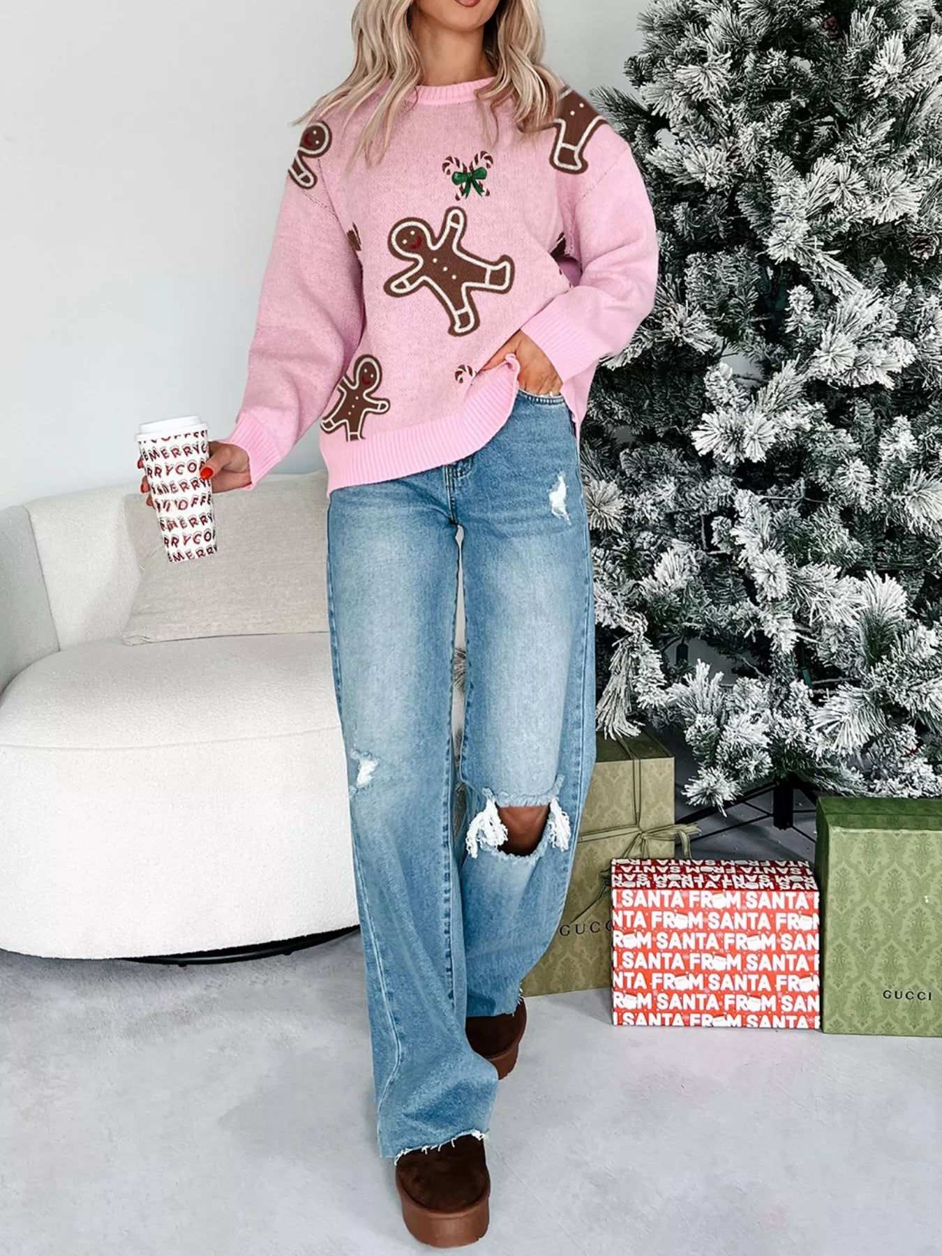 Christmas Ginger Bread Man Round Neck Casual Sweater - Tigbul's Variety Fashion Shop