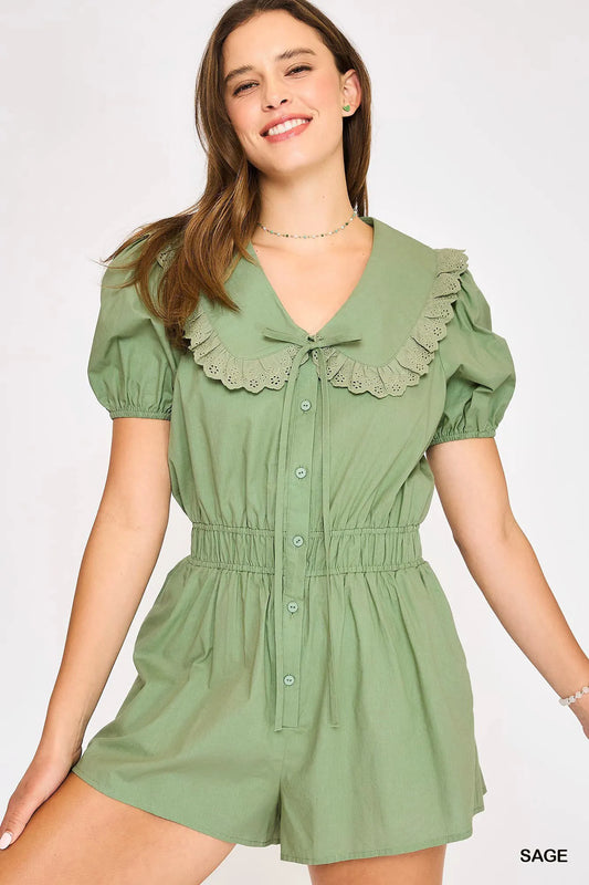 Umgee Collared Short Sleeve Button Down Romper - Tigbul's Variety Fashion Shop