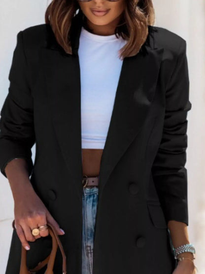 Lapel Collar Long Sleeve Blazer - Tigbul's Variety Fashion Shop