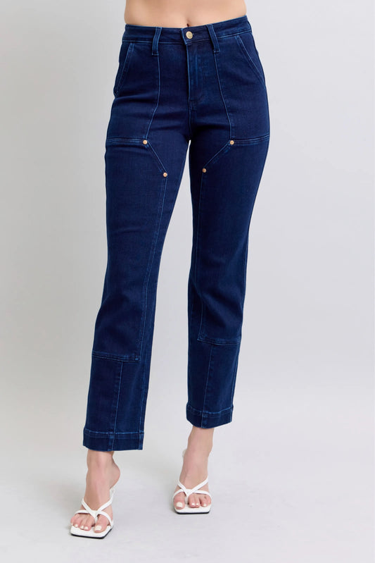 Judy Blue Full Size Hw Work Wear Knee Patch Straight Jeans Plus Size - Tigbul's Variety Fashion Shop