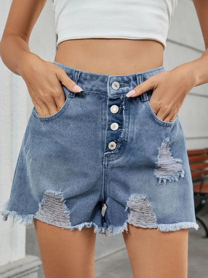 Distressed Raw Hem Denim Shorts - Tigbul's Variety Fashion Shop