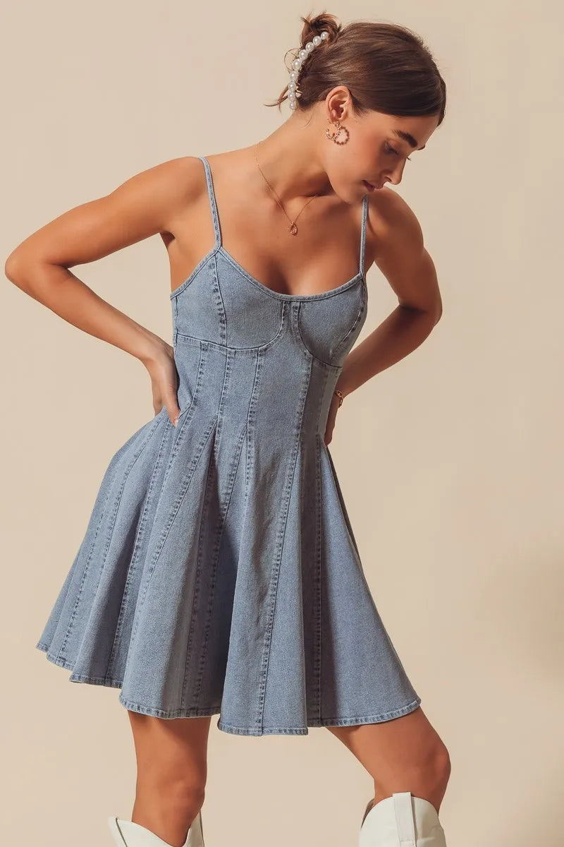 SO ME A Line Fit and Flare Denim Mini Dress - Tigbul's Variety Fashion Shop