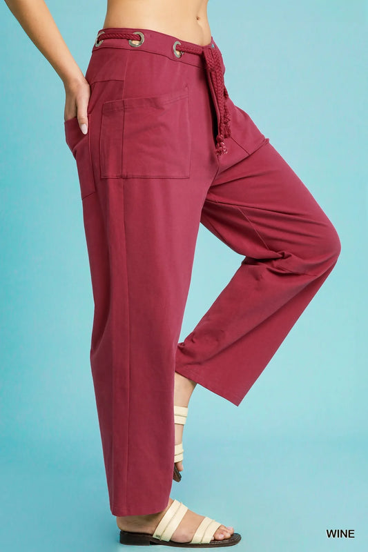 Umgee Drawstring Wide Leg Casual Pants - Tigbul's Variety Fashion Shop