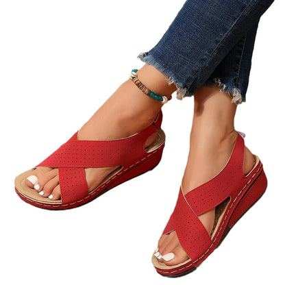 Criss-Cross Comfort Wedge Sandals - Tigbul's Variety Fashion Shop