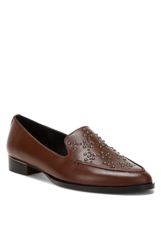 Gabassi Studded Genuine Leather Loafers - Tigbul's Variety Fashion Shop