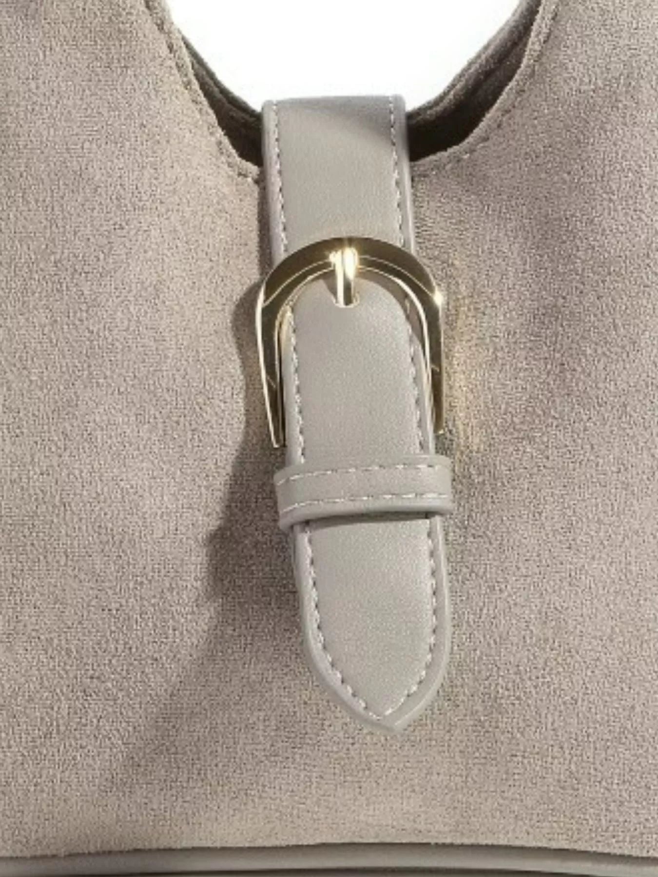 Fame Buckle Accent Faux Suede Hand Bag - Tigbul's Variety Fashion Shop