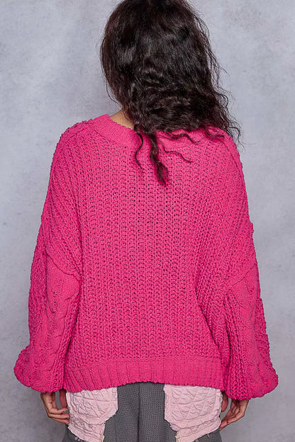 POL Cable-Knit Solid V-Neck Cropped Sweater - Tigbul's Variety Fashion Shop