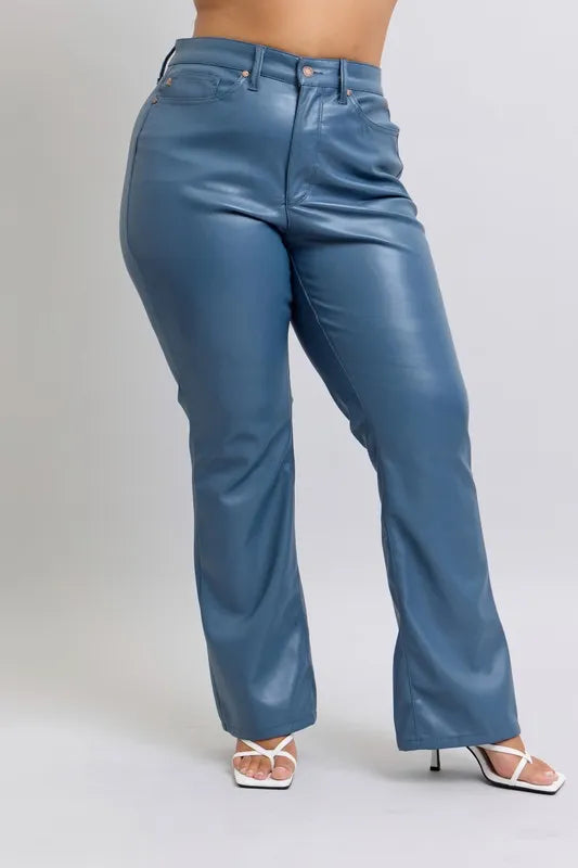 Judy Blue Full Size High Waist Tummy Control Faux Leather Bootcut Pants Plus Size - Tigbul's Variety Fashion Shop