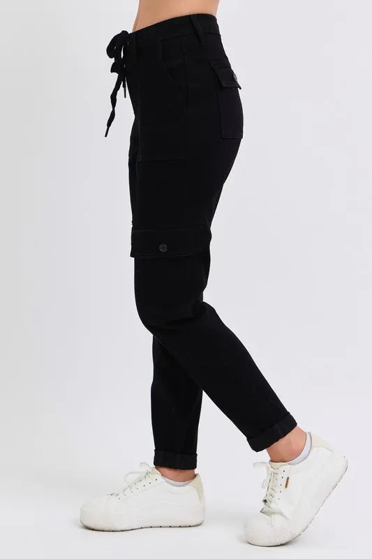 Judy Blue Black High Waist Cargo Cuffed Jogger - Tigbul's Variety Fashion Shop