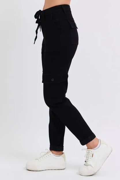 Judy Blue Black High Waist Cargo Cuffed Jogger - Tigbul's Variety Fashion Shop