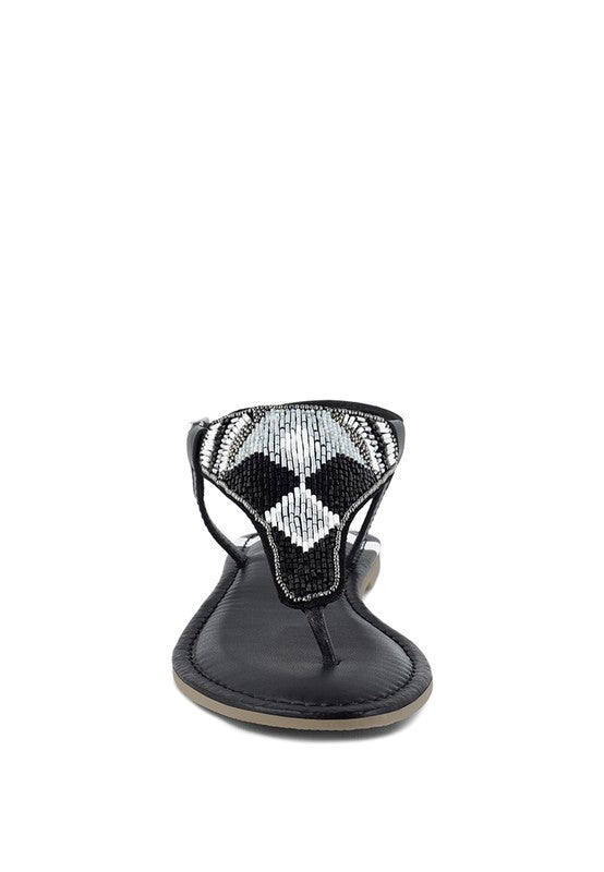 Chitra Pin Buckle Beaded Flat Sandals - Tigbul's Variety Fashion Shop