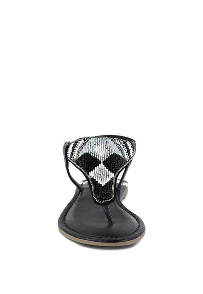 Chitra Pin Buckle Beaded Flat Sandals - Tigbul's Variety Fashion Shop