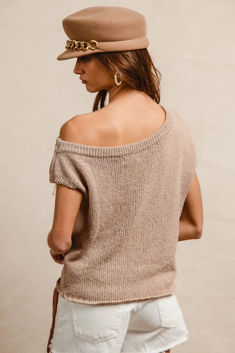 BiBi One Side Off Shoulder Knit Top - Tigbul's Variety Fashion Shop