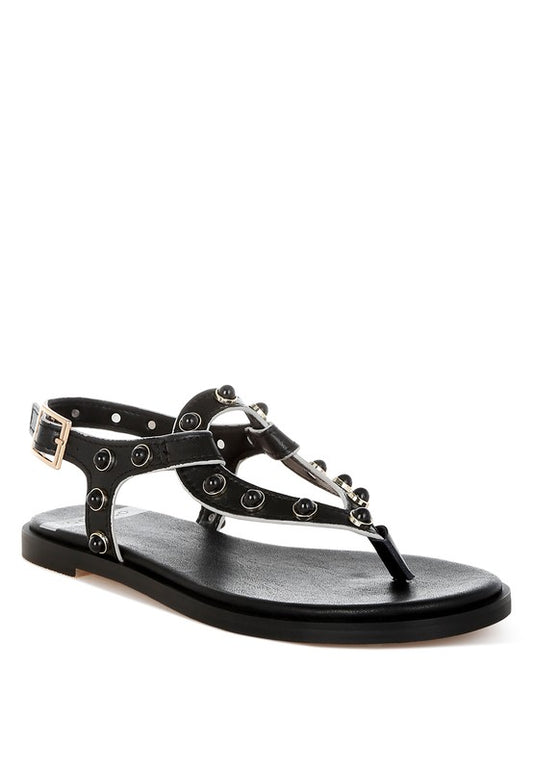 Avens Pearl Rivet Studded Black Flats - Tigbul's Variety Fashion Shop