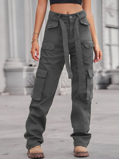 High-Waisted Multi-Pocket Cargo Jeans - Tigbul's Variety Fashion Shop