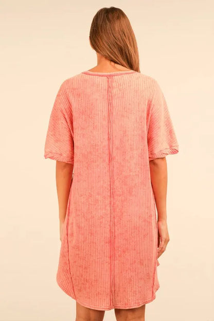 Plus Size Mineral Washed Ribbed Knit Mini Dress - Tigbul's Variety Fashion Shop