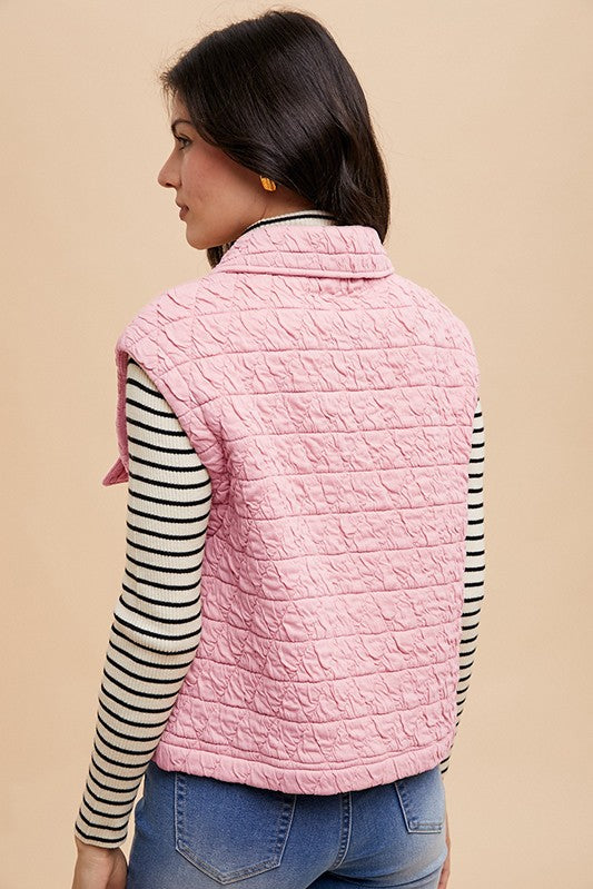 Annie Wear Texture Quilted Snap Down Vest Coat - Tigbul's Variety Fashion Shop