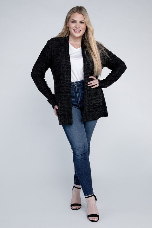 Plus Solid Open Front Cardigan - Tigbul's Variety Fashion Shop