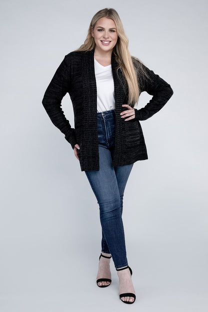 Plus Solid Open Front Cardigan - Tigbul's Variety Fashion Shop