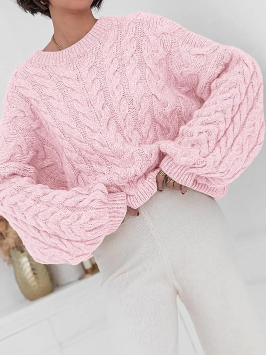 Cable Knit Long Sleeve Sweater - Tigbul's Variety Fashion Shop