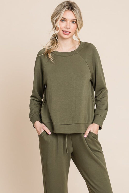 Super Lady Round Neck Raglan Sleeve Top and Pants Lounge Set - Tigbul's Variety Fashion Shop