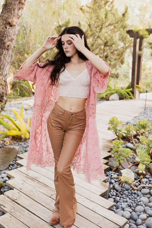 Crochet Open Patch Longline Kimono - Tigbul's Variety Fashion Shop