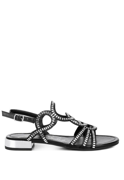 Jisters Cut Out Detail Rhinestone Flat Sandals - Tigbul's Variety Fashion Shop