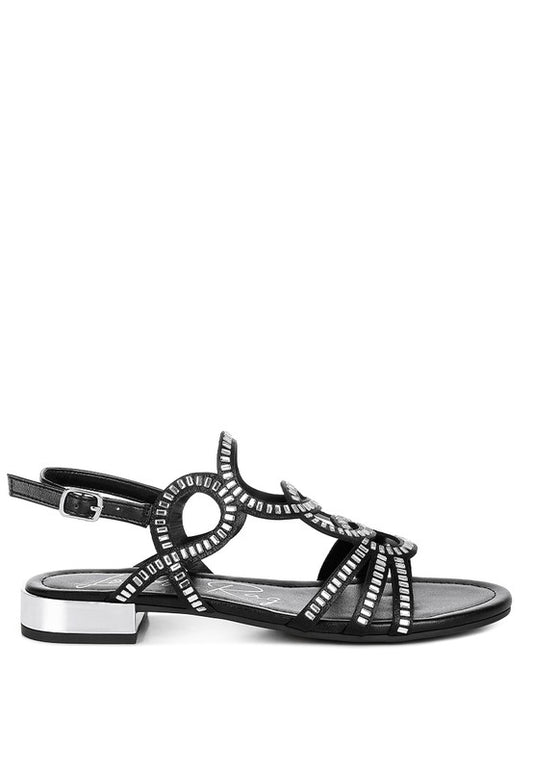 Jisters Cut Out Detail Rhinestone Flat Sandals - Tigbul's Variety Fashion Shop