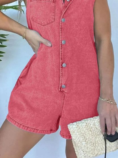 Button Front Sleeveless Denim Romper - Tigbul's Variety Fashion Shop