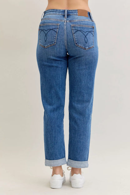 Judy Blue Full Size Mid Rise BF Classic Cuffed Jeans Plus Size - Tigbul's Variety Fashion Shop