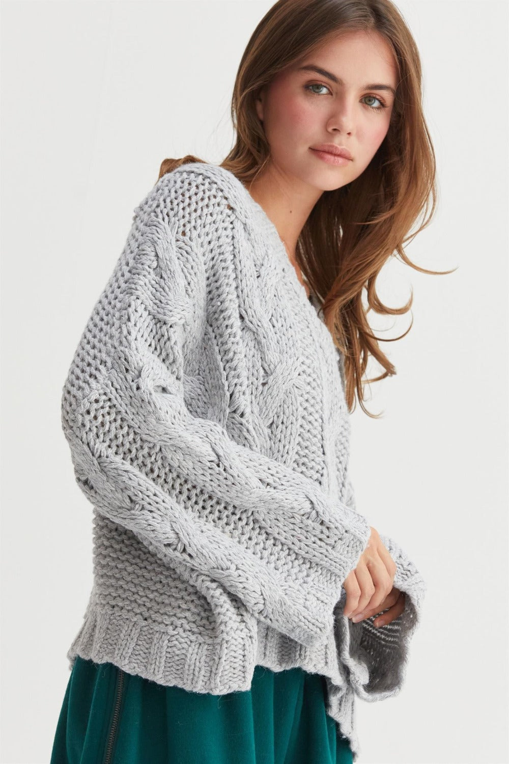 HYFVE Cable Knit V-Neck Sweater - Tigbul's Variety Fashion Shop