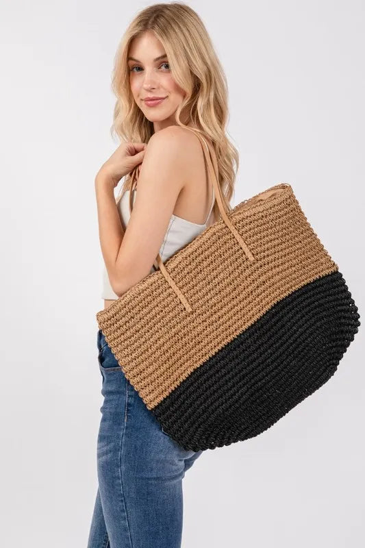 Straw Braided Beach Tote Bag - Tigbul's Variety Fashion Shop