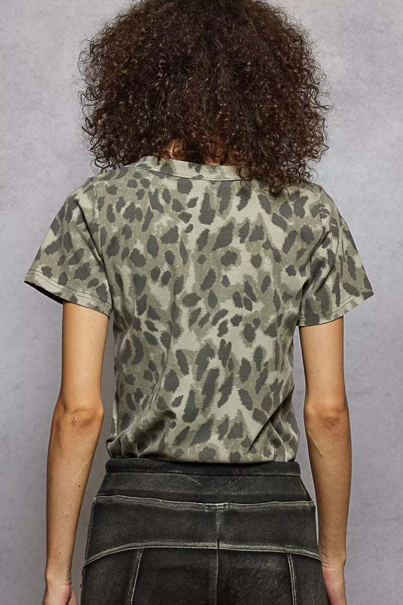 POL Printed V-Neck Short Sleeve T-Shirt - Tigbul's Variety Fashion Shop