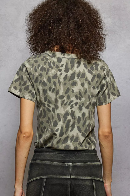 POL Printed V-Neck Short Sleeve T-Shirt - Tigbul's Variety Fashion Shop