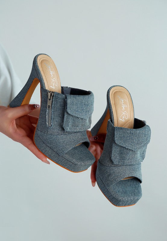 Celidih Denim Pouch Detail Sandals - Tigbul's Variety Fashion Shop