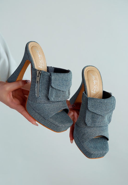 Celidih Denim Pouch Detail Sandals - Tigbul's Variety Fashion Shop