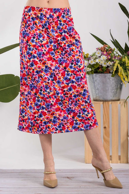 Celeste Full Size Floral A-Line Midi Skirt - Tigbul's Variety Fashion Shop