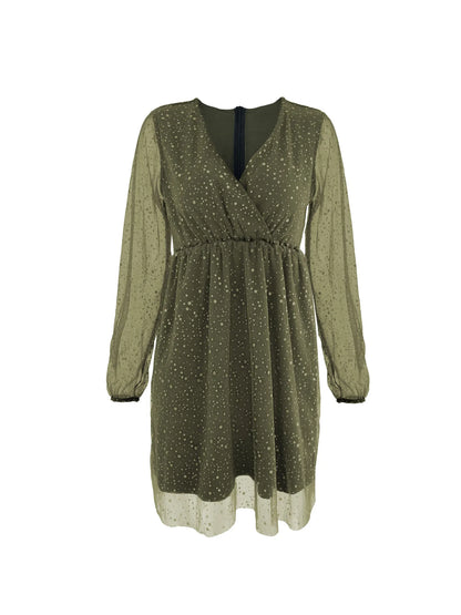 Sparkling Surplice Balloon Sleeve Mini Dress - Tigbul's Variety Fashion Shop