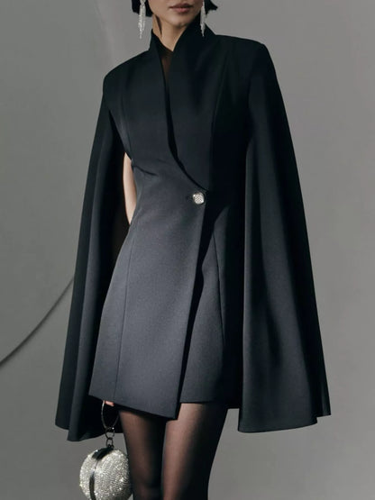 One Button Fitted Mini Blazer Dress with Cape Sleeves - Tigbul's Variety Fashion Shop
