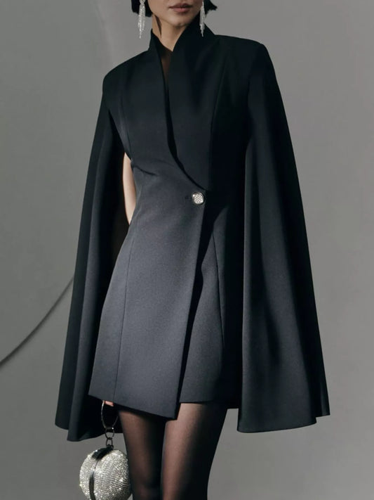 One Button Fitted Mini Blazer Dress with Cape Sleeves - Tigbul's Variety Fashion Shop