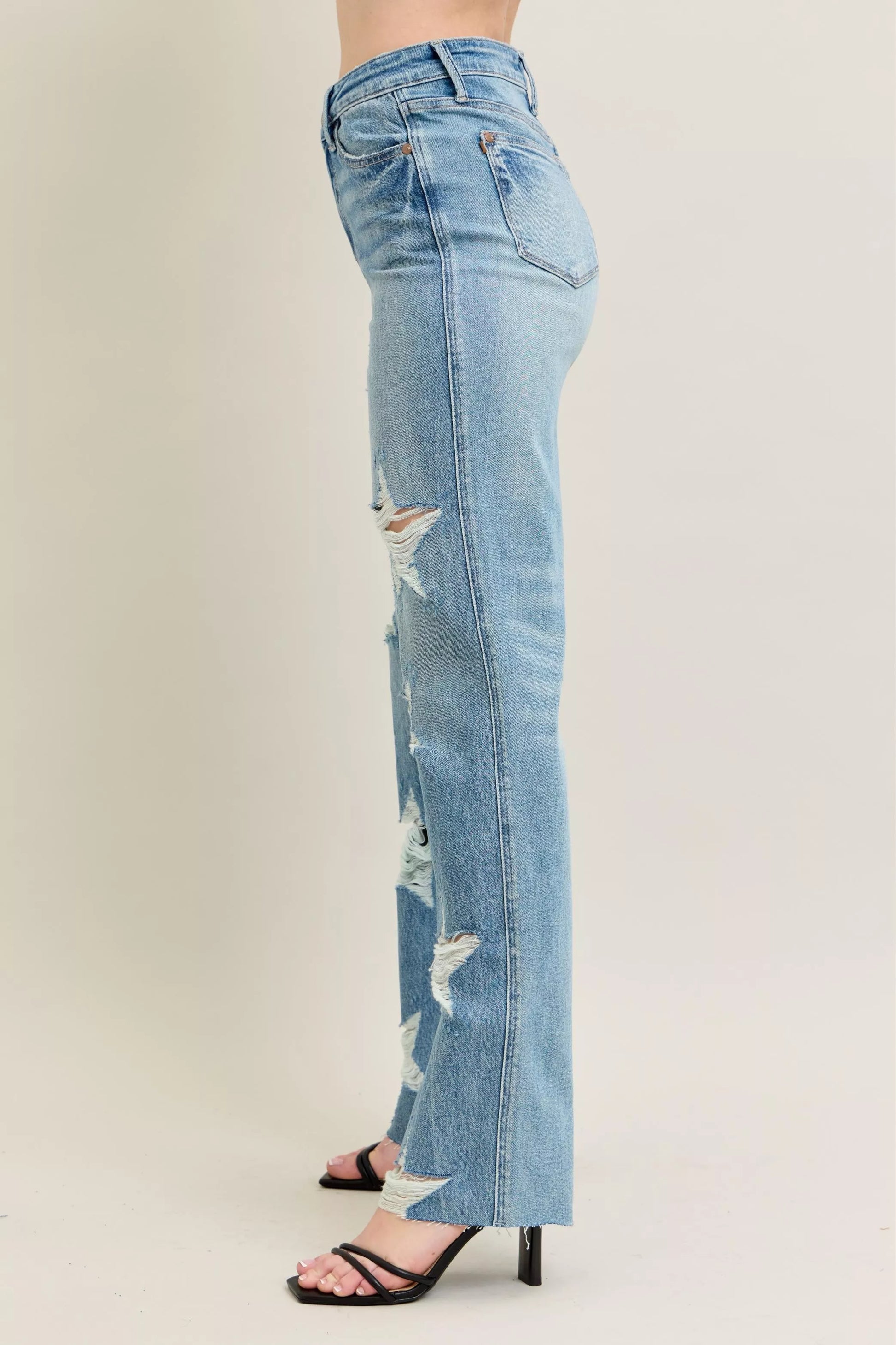 Judy Blue Full Size High Waist  Rigid Magic Star Shaped Destroy 90's Straight Jeans Plus Size - Tigbul's Variety Fashion Shop
